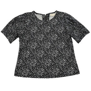 MelloDay Pleated Short Sleeve Blouse Top Women's Size Large Black/White Floral